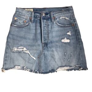 Levi's NWOT Denim High-Rise Deconstructed Mini Blue Jean Skirt 26